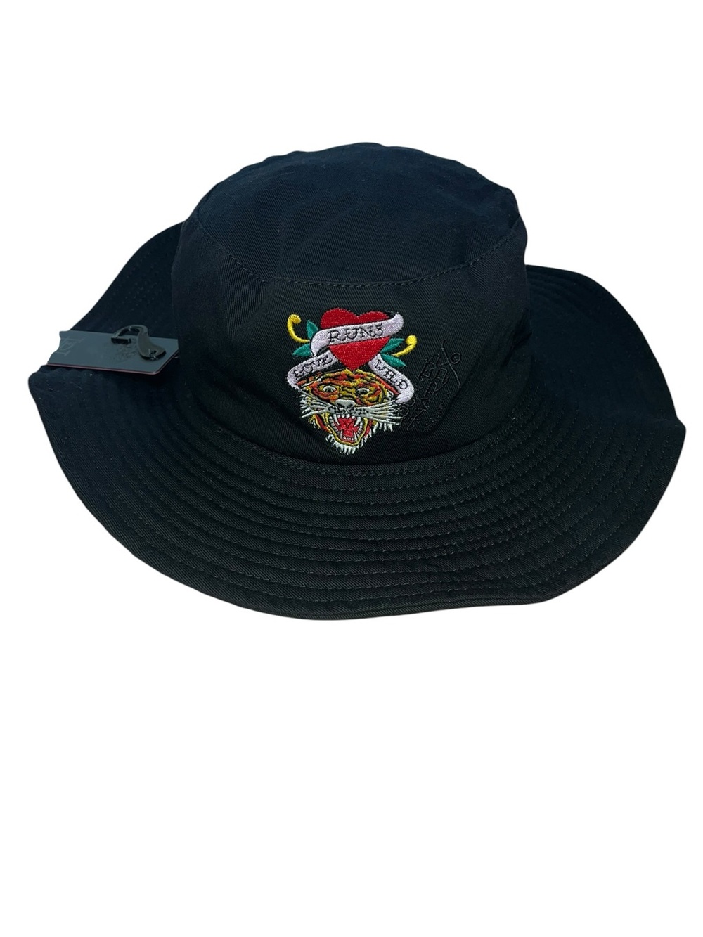 Black Embroidered Tiger & Heart Bucket Hat